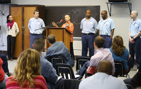 Rebecca Ginsburg, center, during an EJP event at the Danville Prison